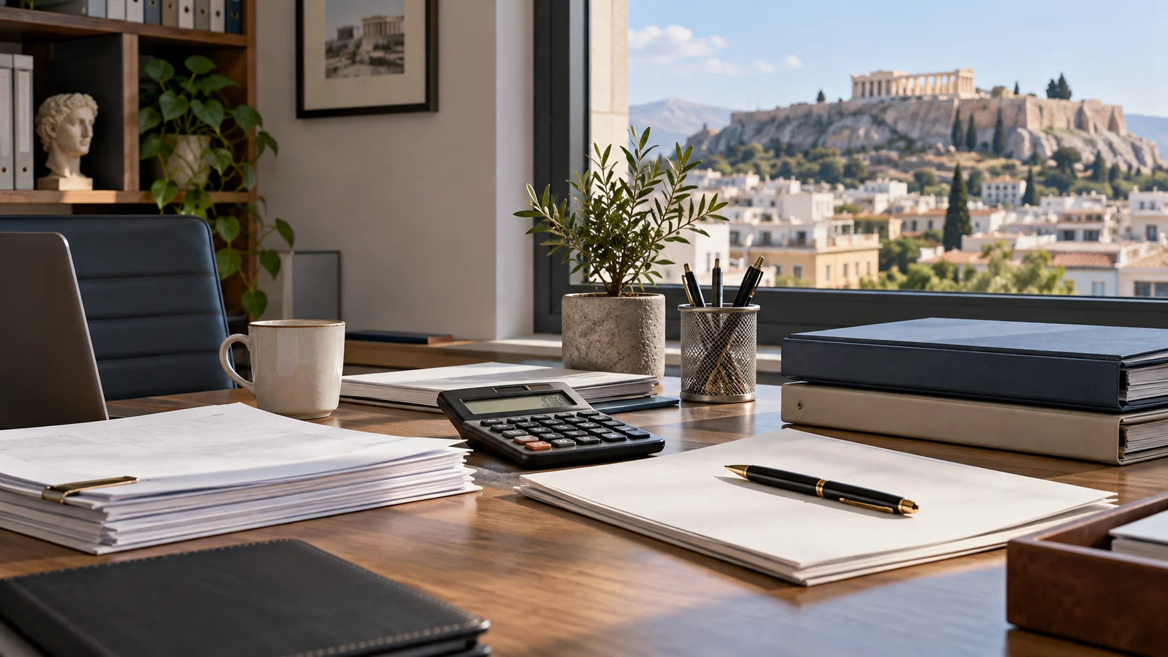Documents and a laptop on a tax adviser’s desk