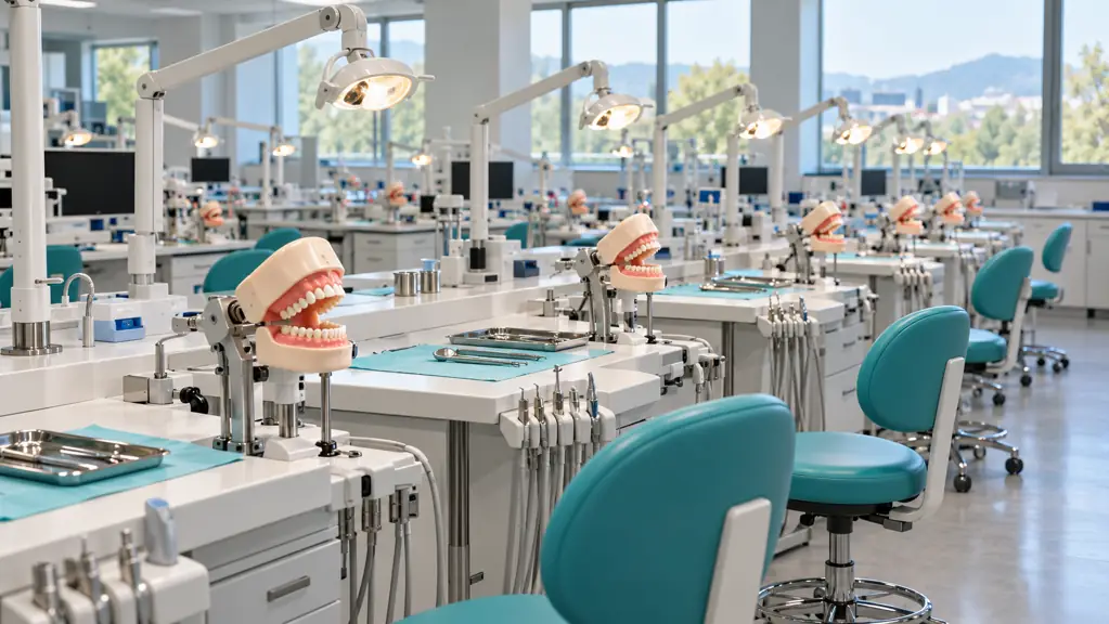 University laboratory with dental training models and practice workstations