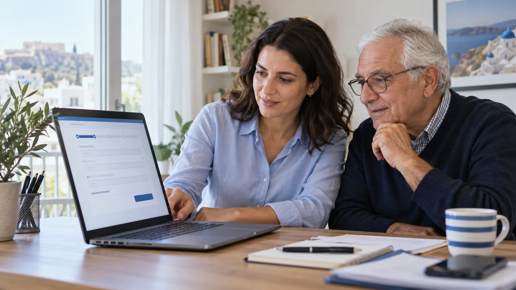 People using an online public-service form on a laptop