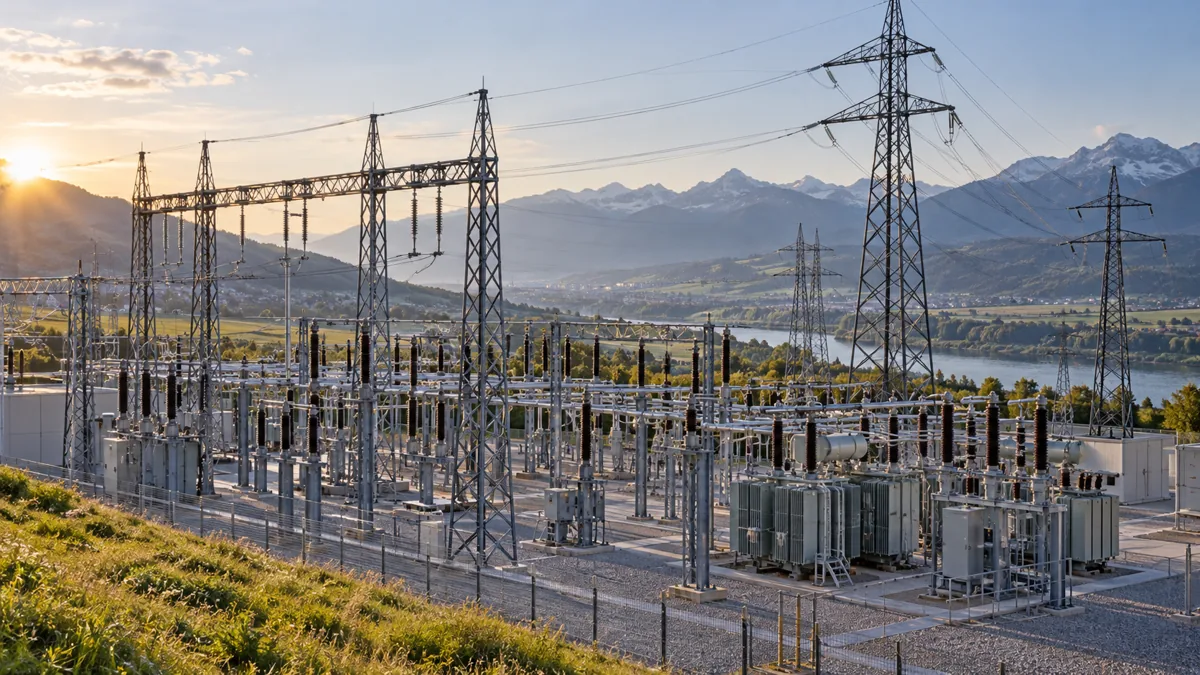 Electricity substation and transmission lines