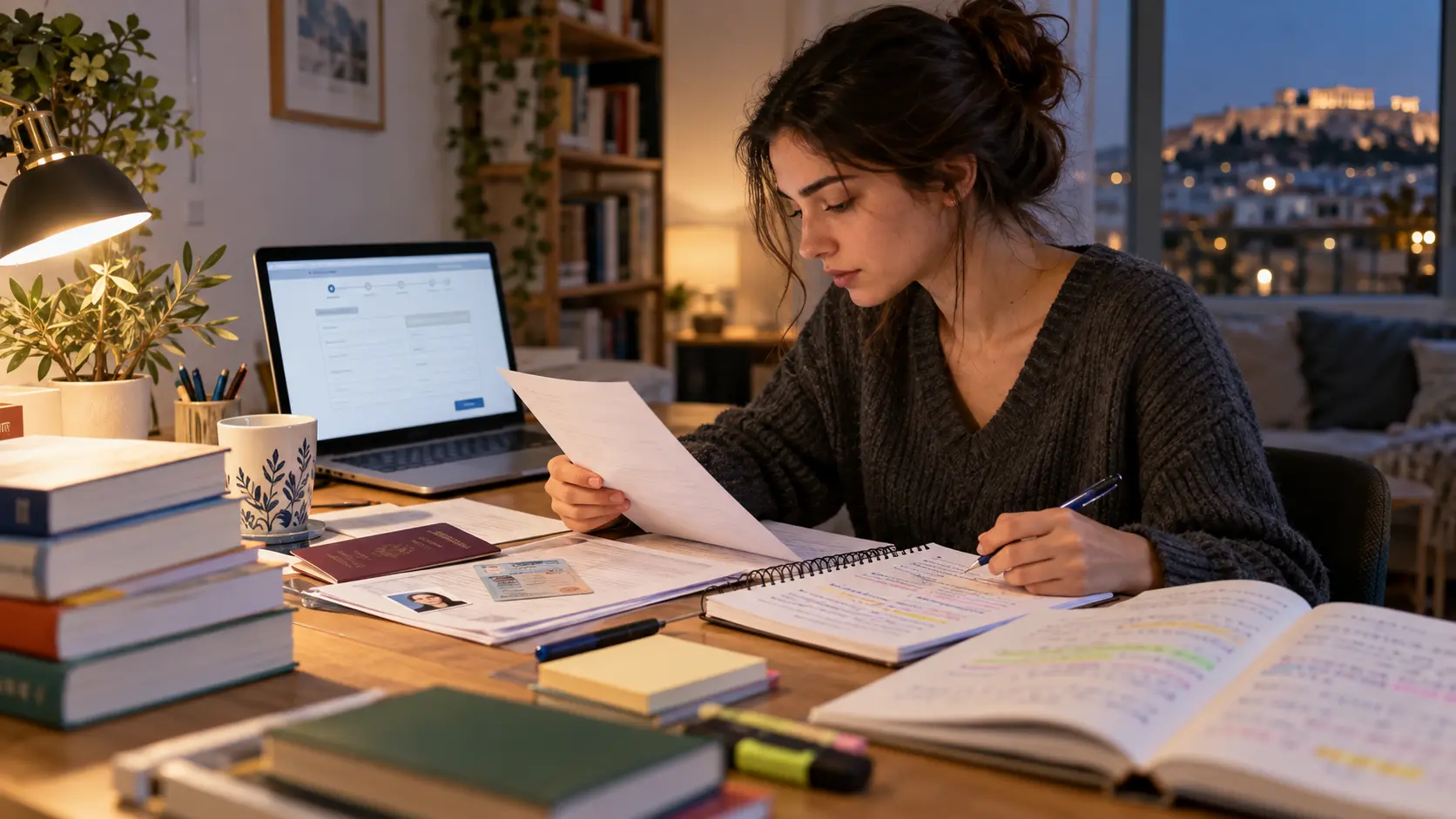Candidate completing an electronic language examination application at a desk