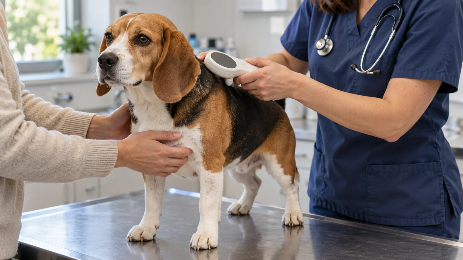 Κτηνίατρος ελέγχει το microchip σκύλου με σαρωτή
