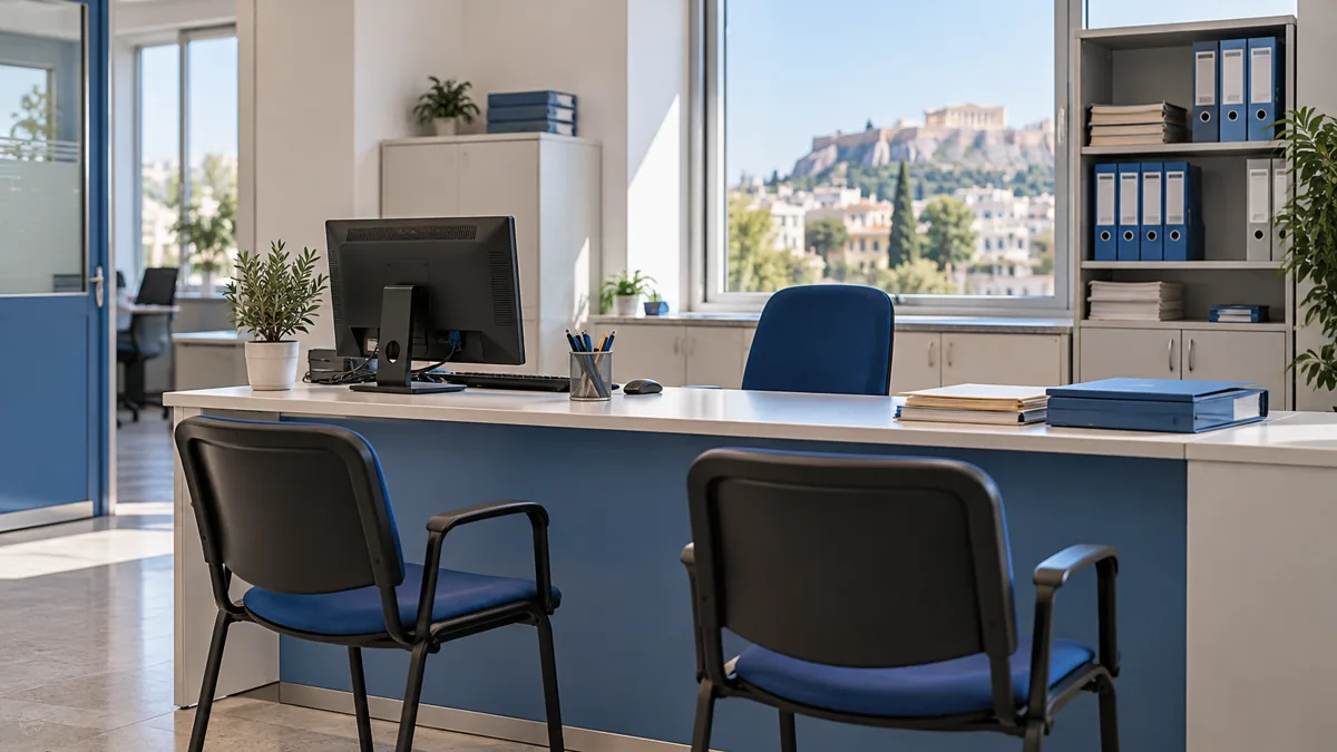 Public administration office with a computer and folders