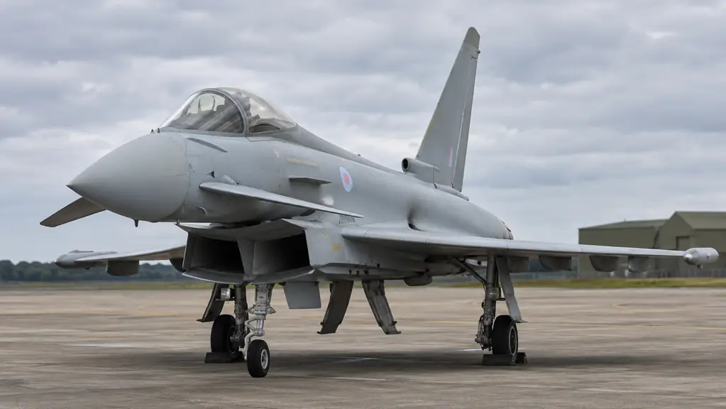 Eurofighter Typhoon-type aircraft parked on an empty airfield apron