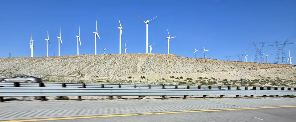 Wind turbines at San Gorgonio, California, in an archive photograph from 31 January 2026