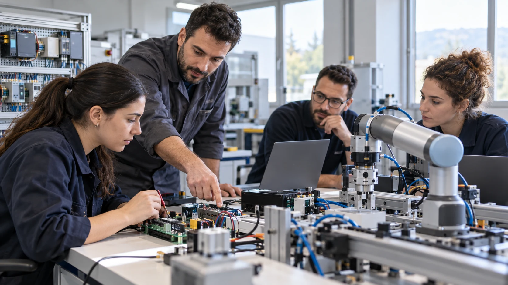 Employees learning electronics and industrial automation