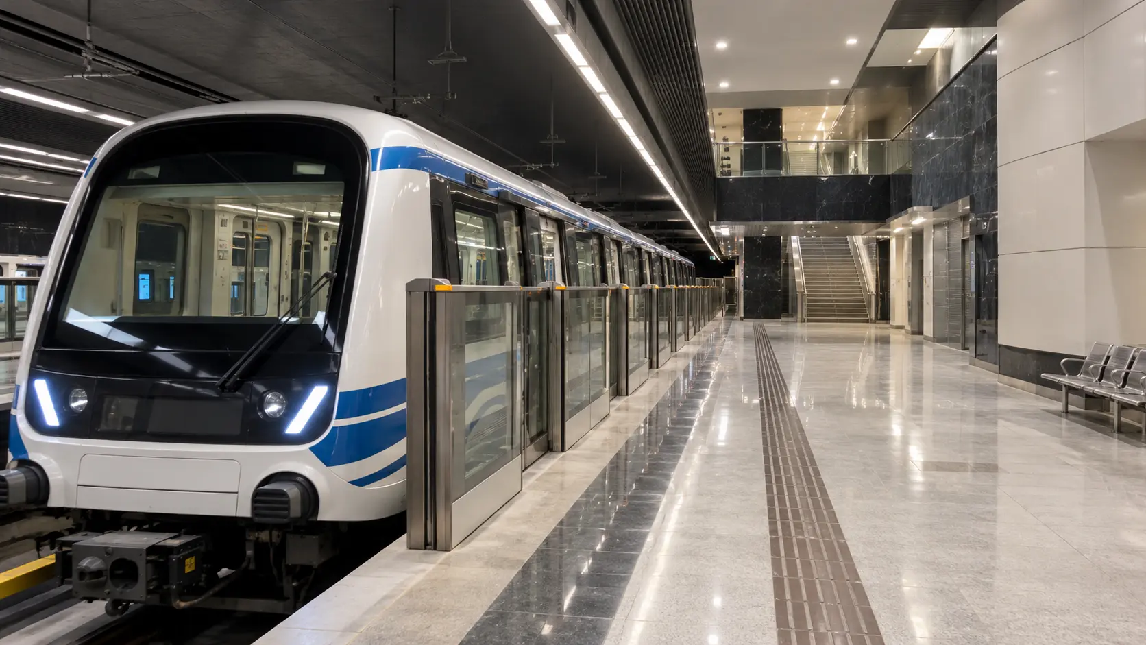Driverless train at a modern underground Thessaloniki Metro station