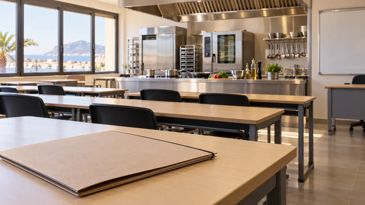 Empty hospitality school training kitchen