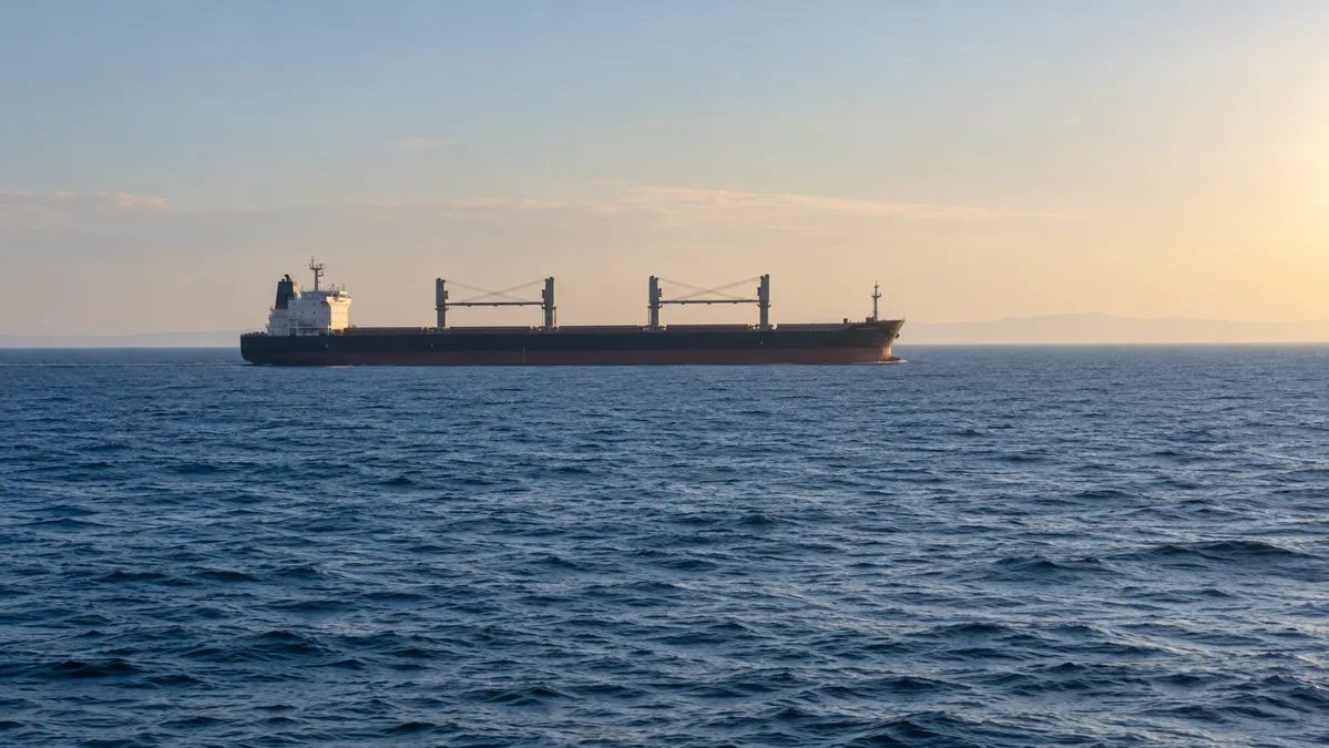 Merchant ship on calm open water